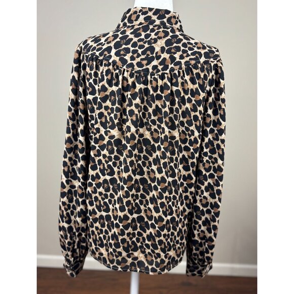 Ann Taylor Womens S Long Sleeve Chic Blouse Leopard Animal Print Black Brown - Picture 5 of 10